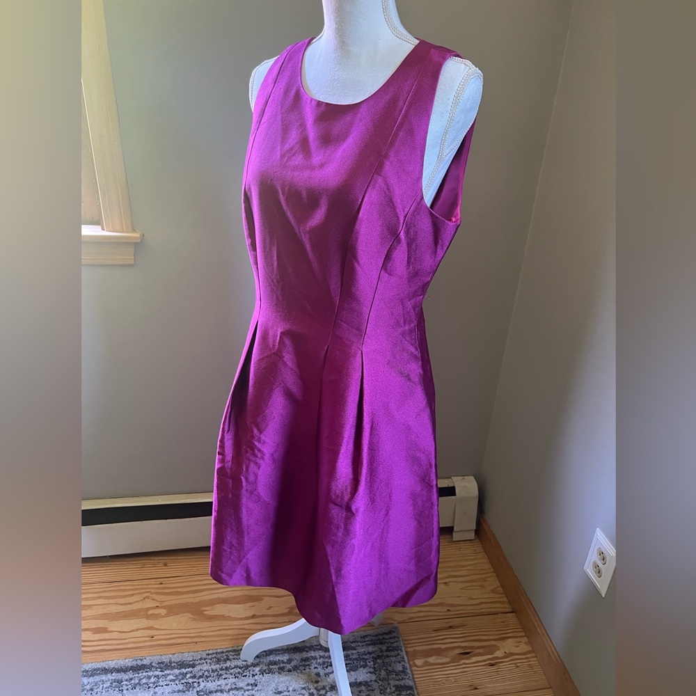 Kay Unger Fuchsia Satin Fit-and-Flare Dress - Picture 5 of 15